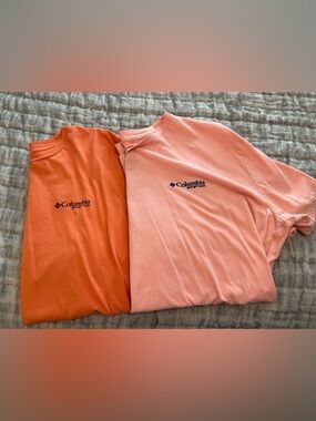 Two Columbia Coral & Orange PFG Short Sleeve Tees
